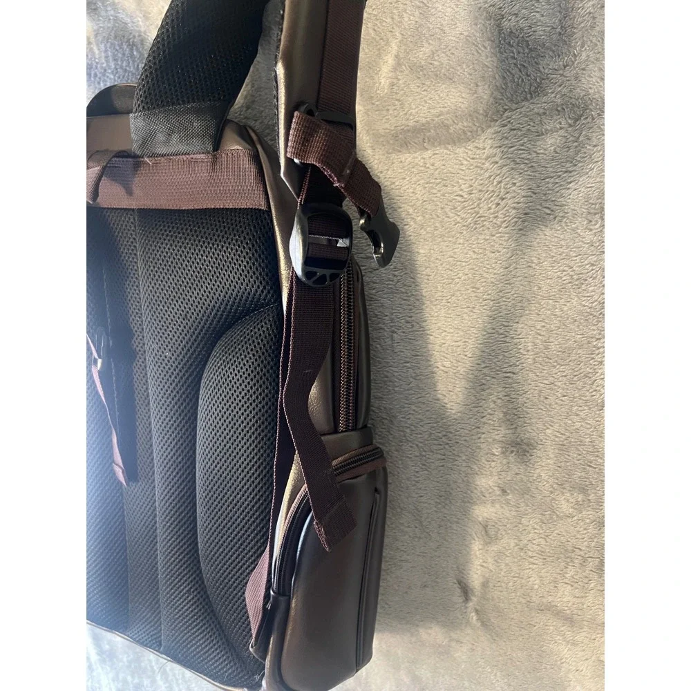 Bagagio Brown Faux Leather Multi Pocket Padded Laptop Travel Backpack Bag